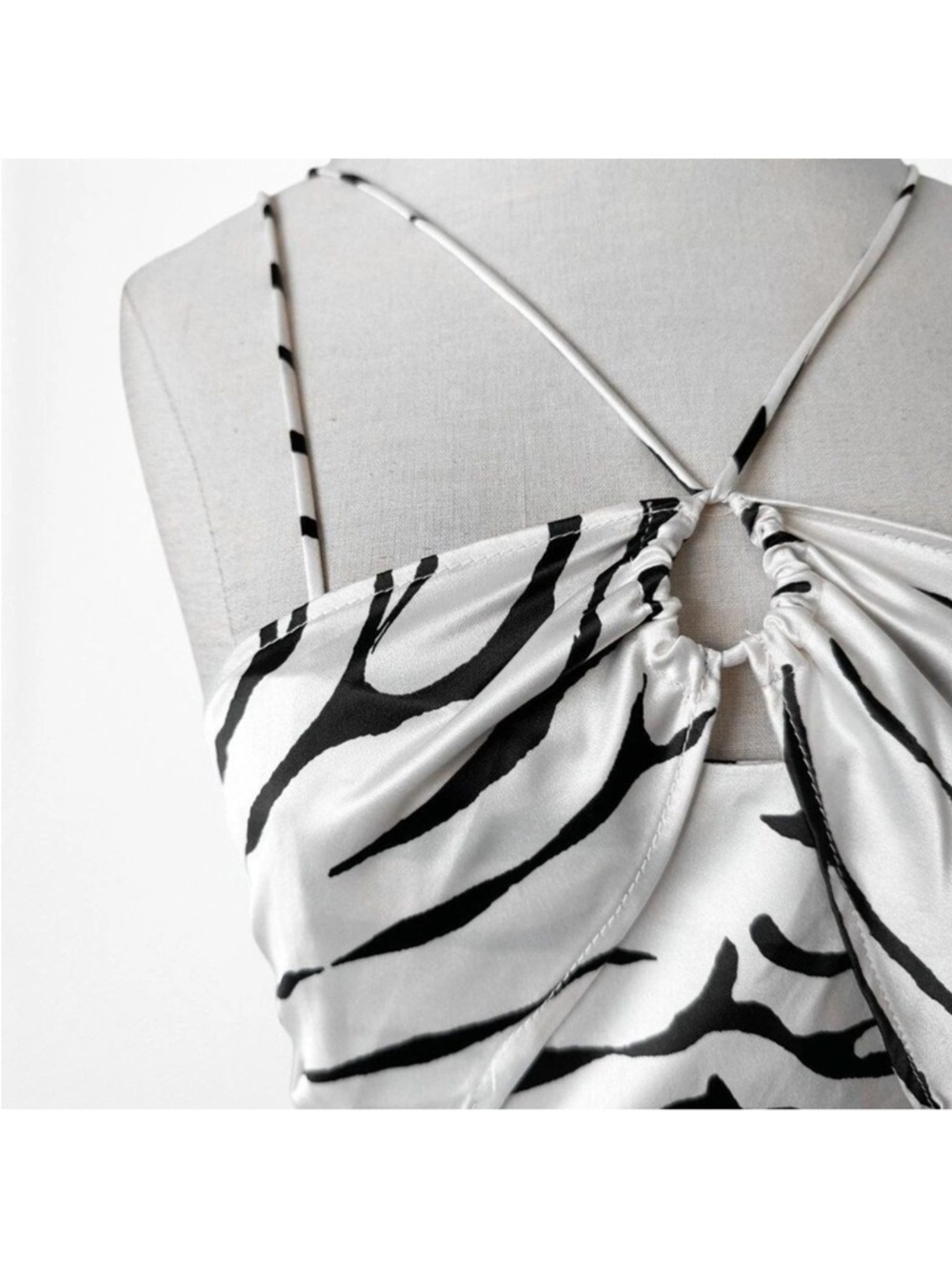 Zara Black & White Zebra Print Spaghetti Strap Mini Dress - Picture 3 of 14
